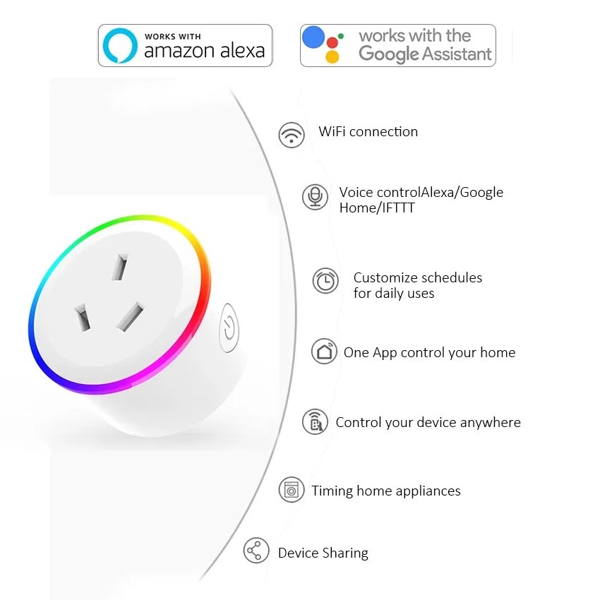 Smart Plug Wifi Smart Socket AU NZ Plug 10A Night Light Type wall power plug works With Alexa Google Home Mini