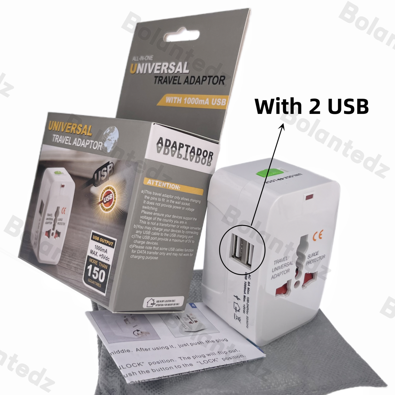 Travel Plug Adapter 2 USB Ports 10A Surge Protector Wall Charger CN 10A 250V universal travel adapter charger