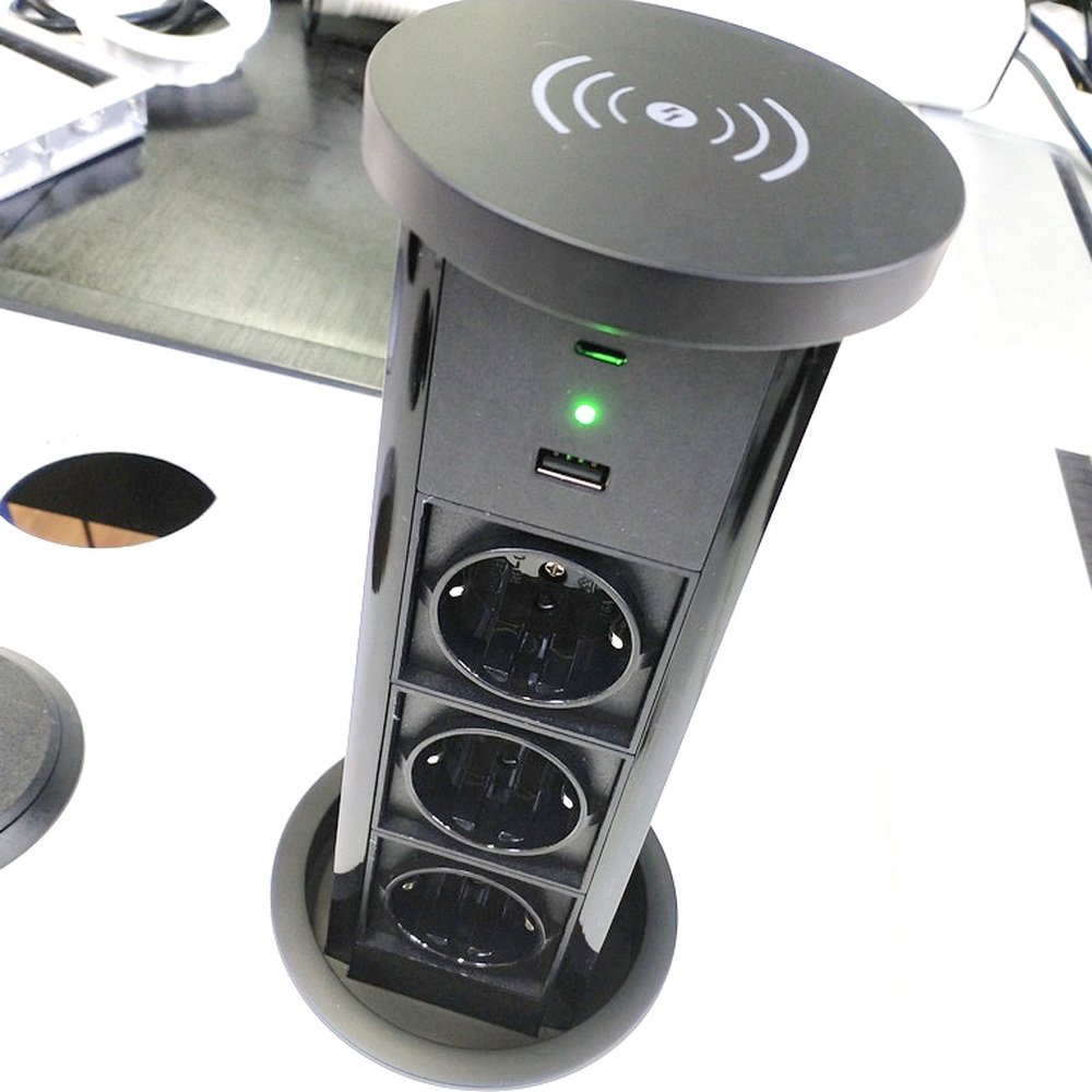 Wireless charge Pop Up Outlet Recessed Retractable Power Strip Charging Station with 3 Plug &2 USB Ports for Kitchen
