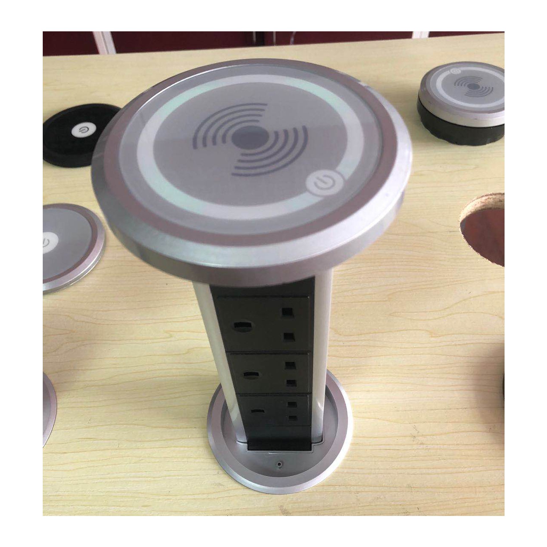Hidden Pop Up Usb Desktop Flip Power Data Plug Socket With QI Wireless Charger
