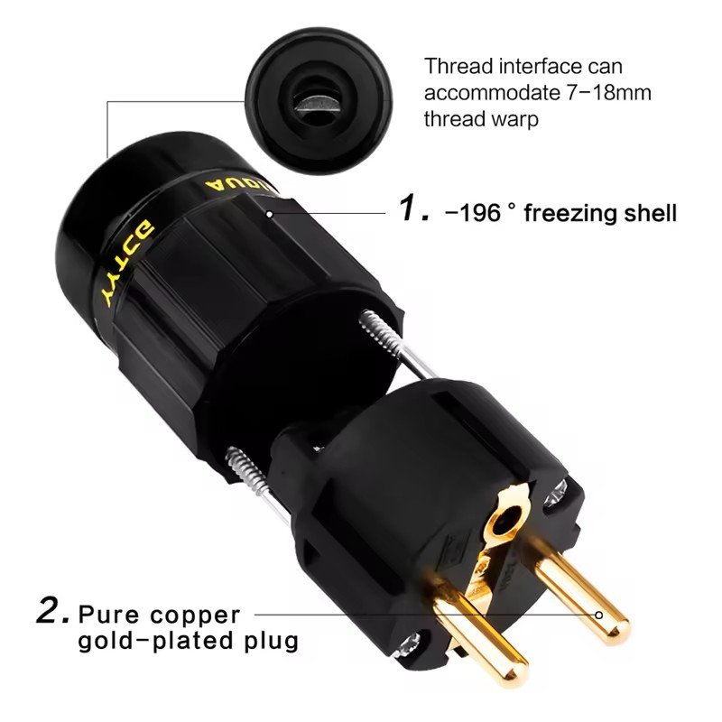 24K Gold Plated EU European Schuko Power Connector IEC Plug