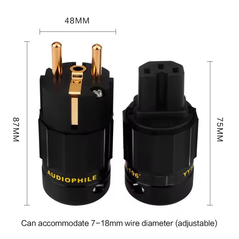 24K Gold Plated EU European Schuko Power Connector IEC Plug