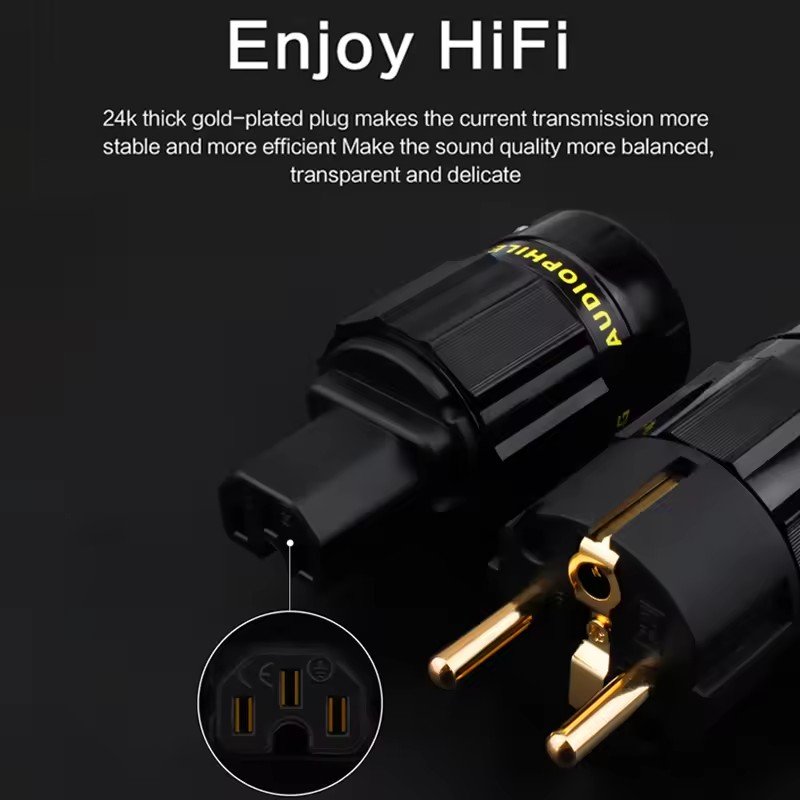 24K Gold Plated EU European Schuko Power Connector IEC Plug
