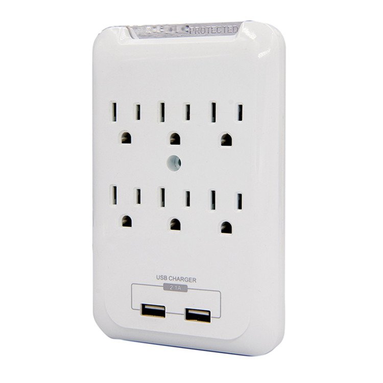 6-Outlet Surge Protector with LED Indicators Wall Tap USB Charge Socket Product Type Plugs & Sockets