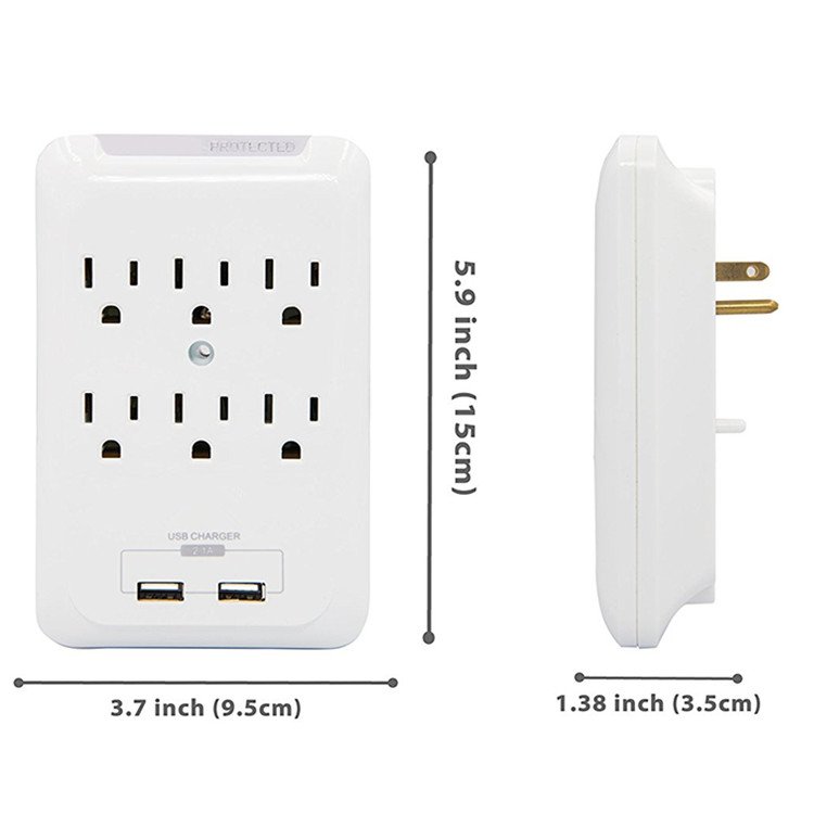 6-Outlet Surge Protector with LED Indicators Wall Tap USB Charge Socket Product Type Plugs & Sockets