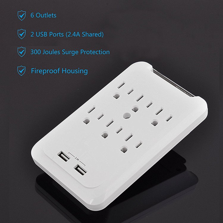 6-Outlet Surge Protector with LED Indicators Wall Tap USB Charge Socket Product Type Plugs & Sockets