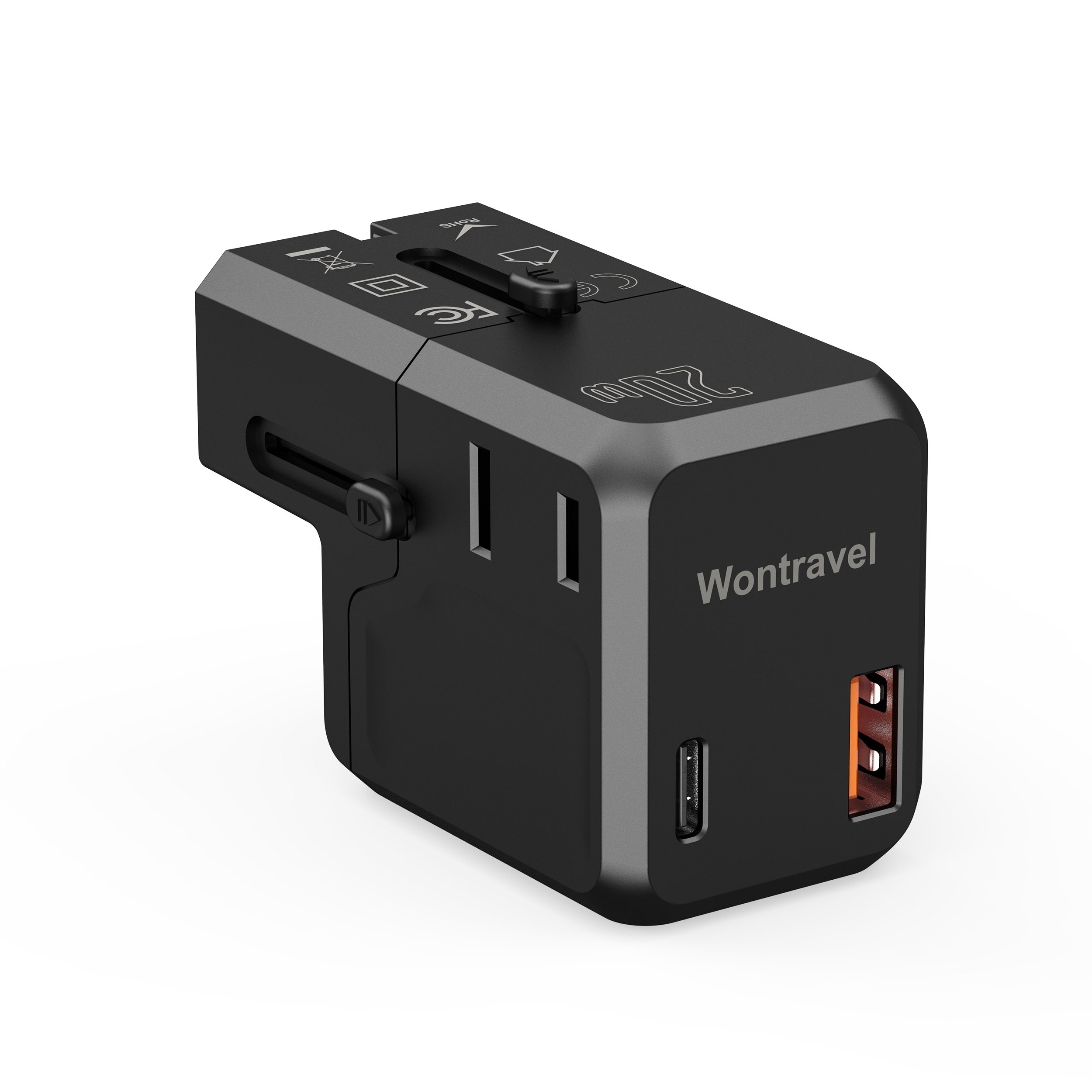Wontravel 20W PD New Patent Smallest AC Outlet World Multi Plug Adaptor USB Fast Charger Universal Travel Adapter