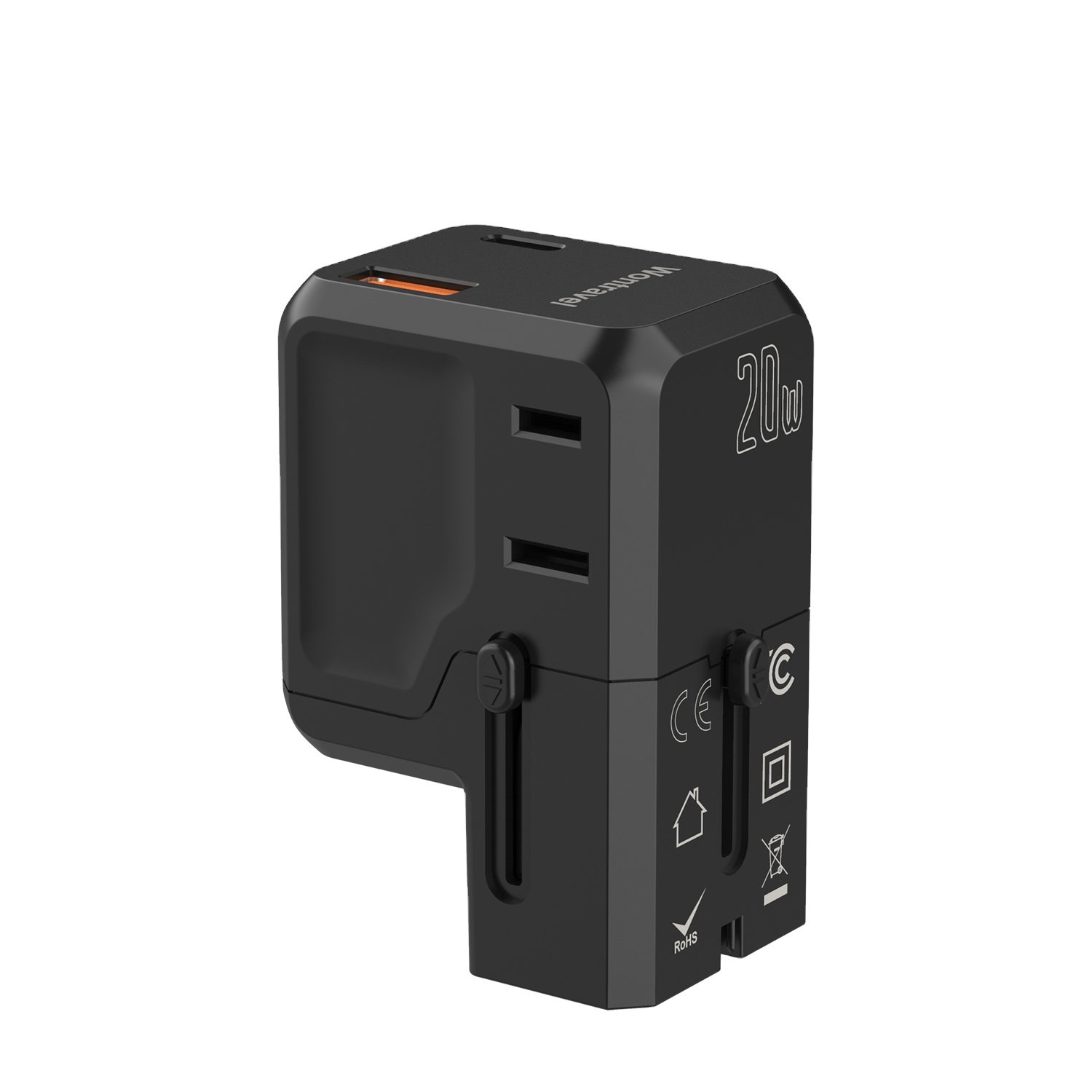 Wontravel 20W PD New Patent Smallest AC Outlet World Multi Plug Adaptor USB Fast Charger Universal Travel Adapter