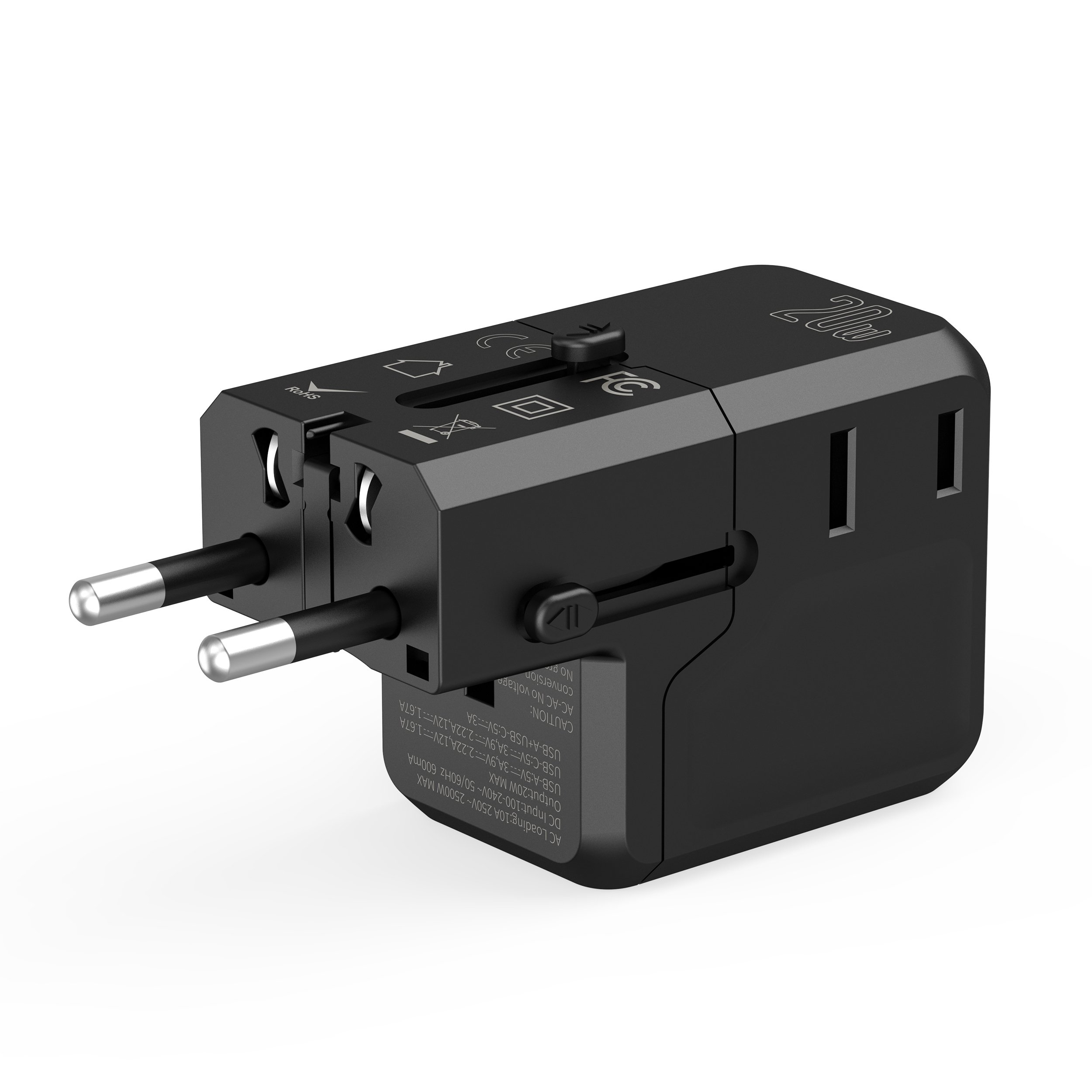 Wontravel 20W PD New Patent Smallest AC Outlet World Multi Plug Adaptor USB Fast Charger Universal Travel Adapter
