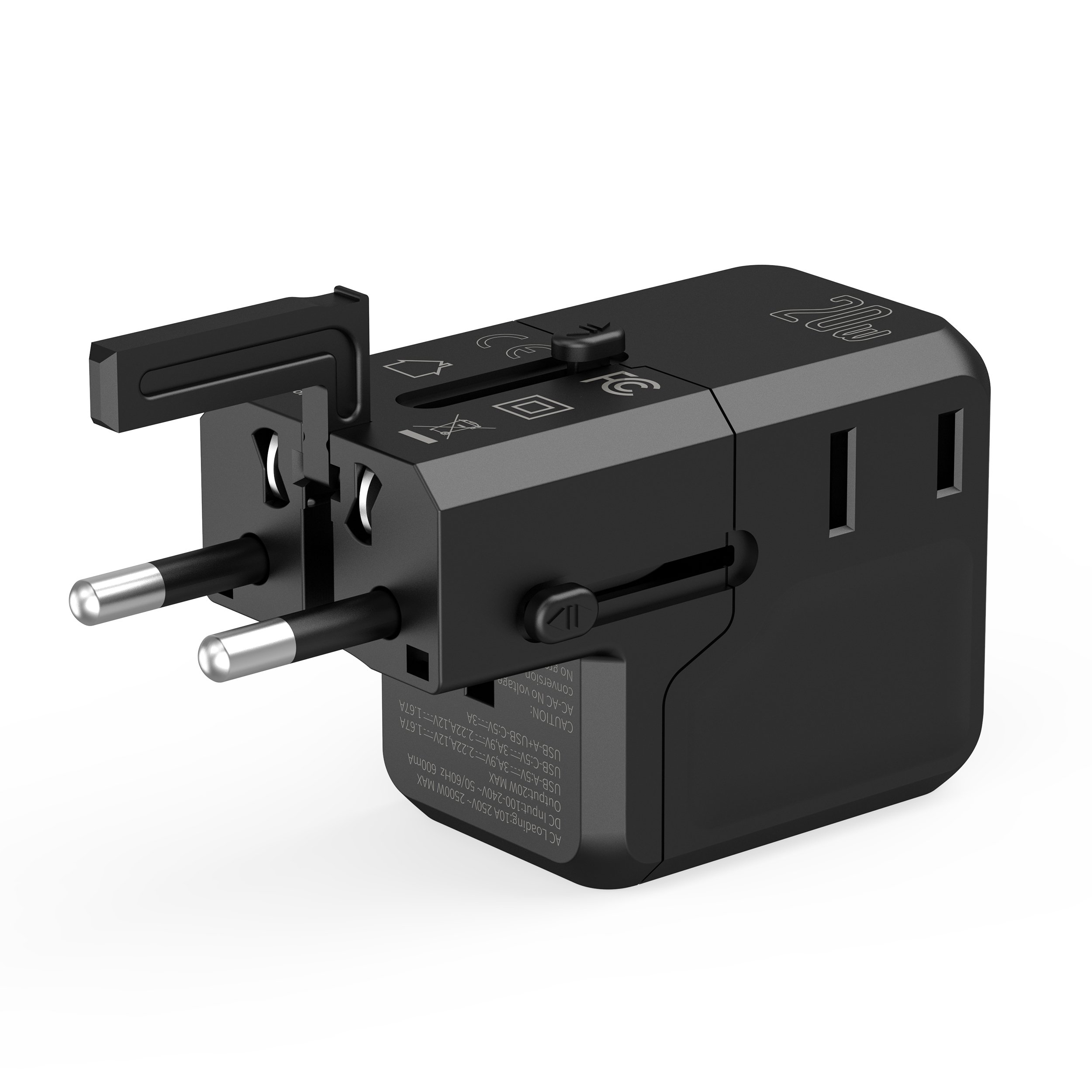 Wontravel 20W PD New Patent Smallest AC Outlet World Multi Plug Adaptor USB Fast Charger Universal Travel Adapter