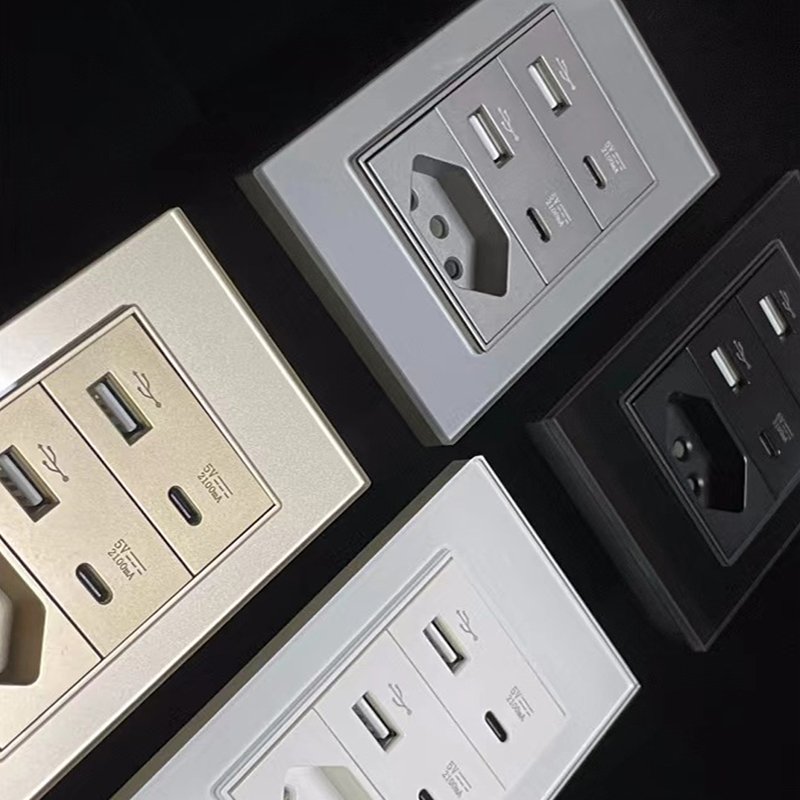 Grey Glass Switch And Socket Swiss Home Brazilian USB Sockets 10A Switches Electrical Wall Sockets And Switches