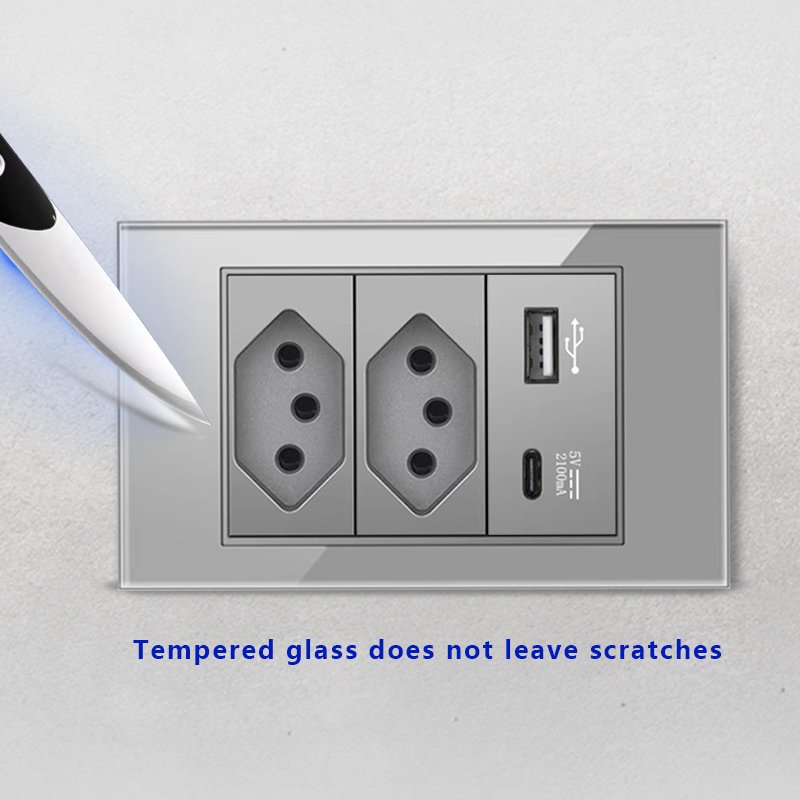 Grey Glass Switch And Socket Swiss Home Brazilian USB Sockets 10A Switches Electrical Wall Sockets And Switches