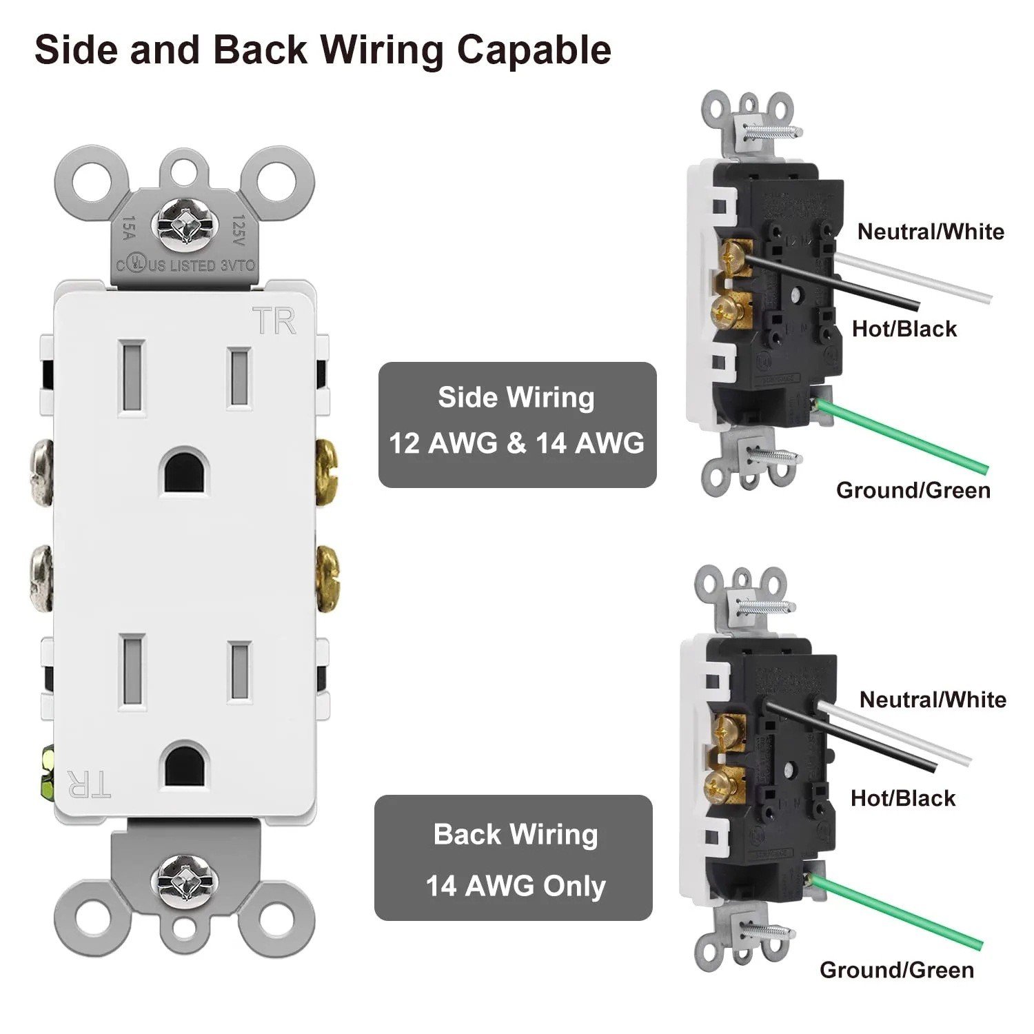Factory direct supply ABS duplex receptacle Socket with Tamper-Resistant TR 125V 15A US Electrical wall socket Plug Power