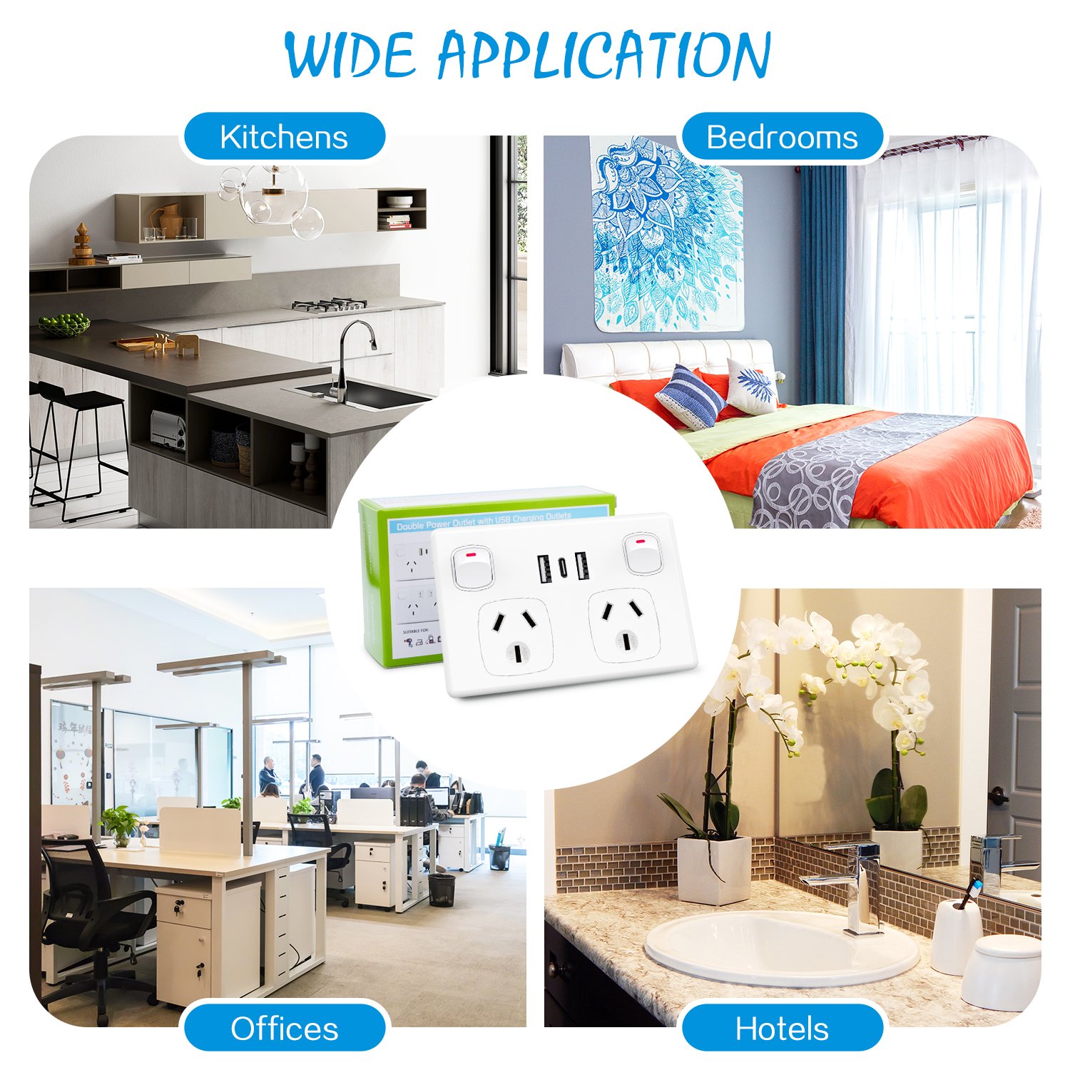 Plug Socket Australia GPO Wall socket Home Plug socket switch 3 pin Electrical Power Point with USB Ports SAA Approval Slim