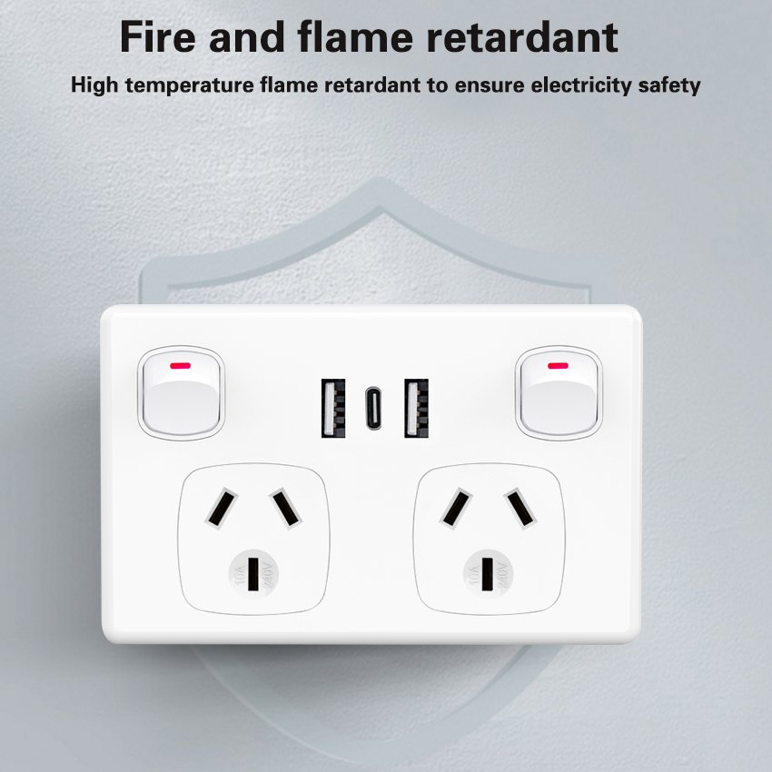 Plug Socket Australia GPO Wall socket Home Plug socket switch 3 pin Electrical Power Point with USB Ports SAA Approval Slim
