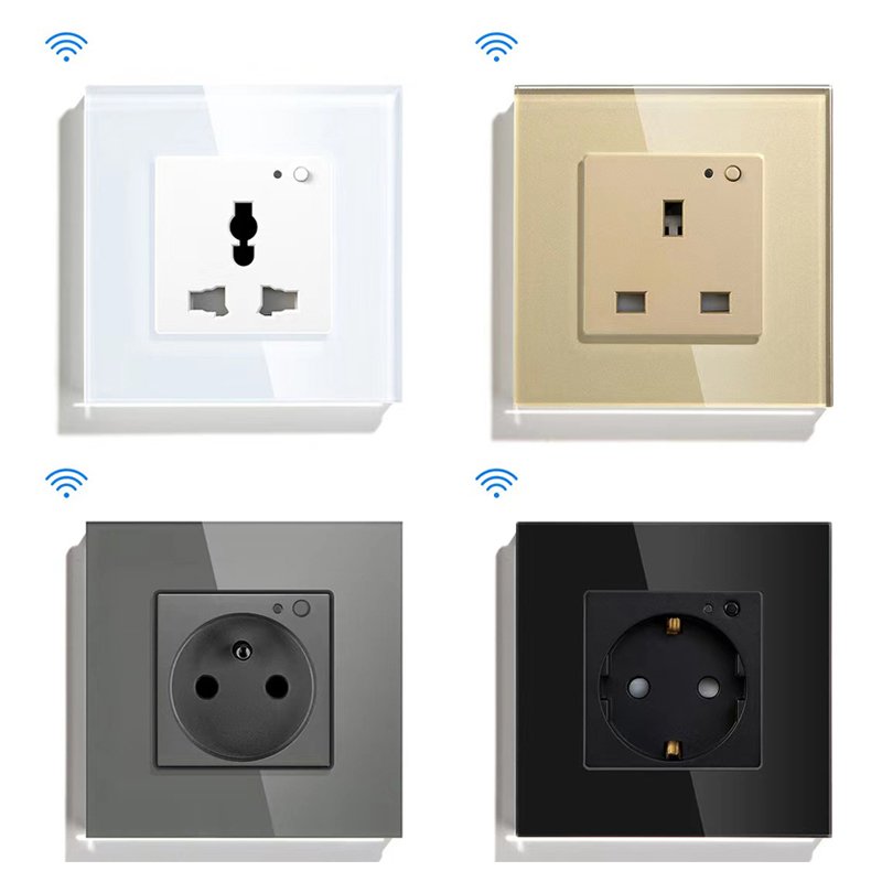 16A Tuya Smart WiFi Wall Socket Glass Panel Single Double Wall Socket EU Standard Multi Gang Plugs