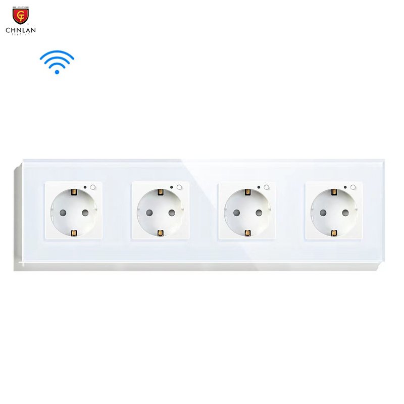 16A Tuya Smart WiFi Wall Socket Glass Panel Single Double Wall Socket EU Standard Multi Gang Plugs
