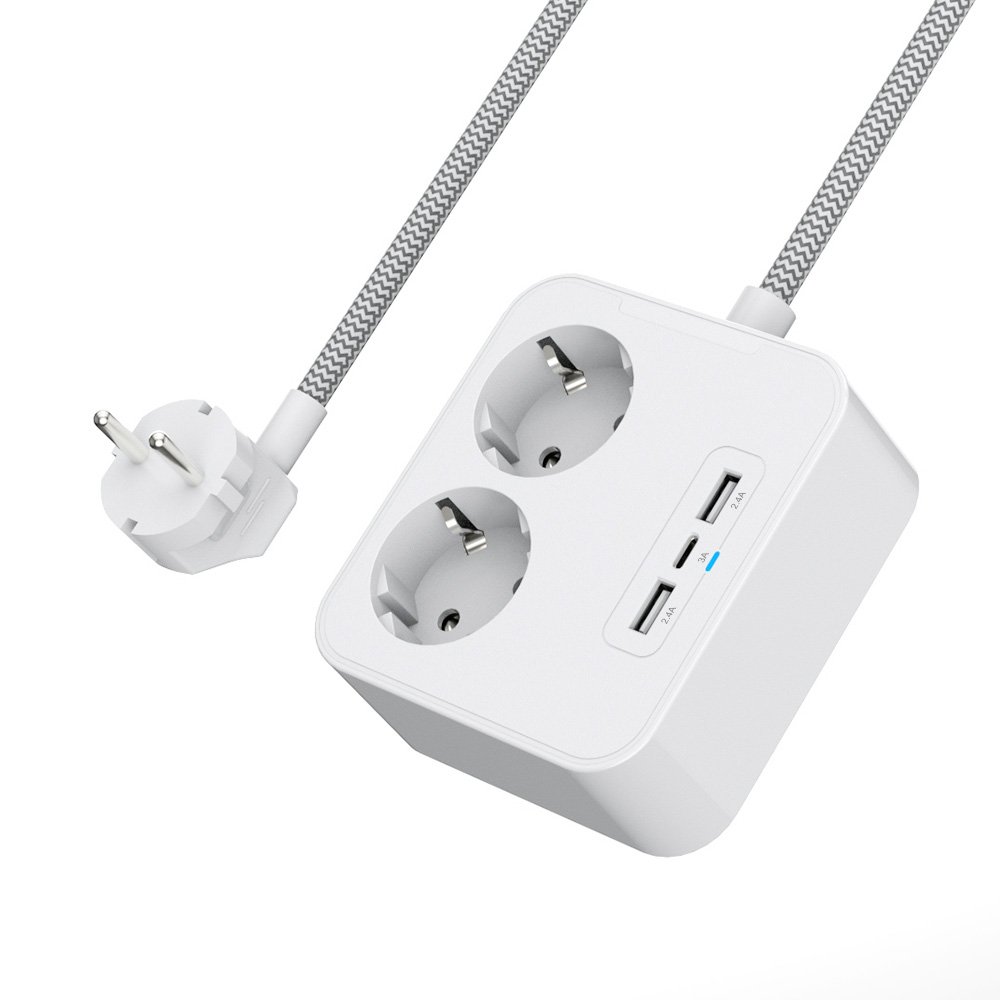 Universal 250V 16A USB CExtension Socket Lead Adapter 2 EU Standard Plug Outlets Power Strip With Overload Switch