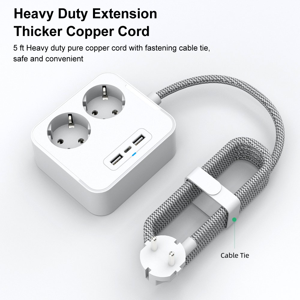 Universal 250V 16A USB CExtension Socket Lead Adapter 2 EU Standard Plug Outlets Power Strip With Overload Switch