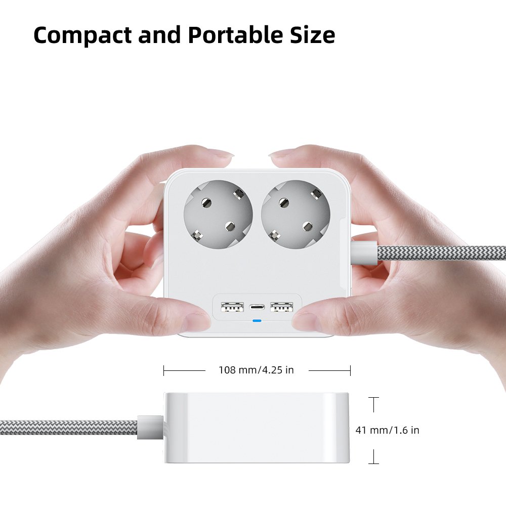 Universal 250V 16A USB CExtension Socket Lead Adapter 2 EU Standard Plug Outlets Power Strip With Overload Switch