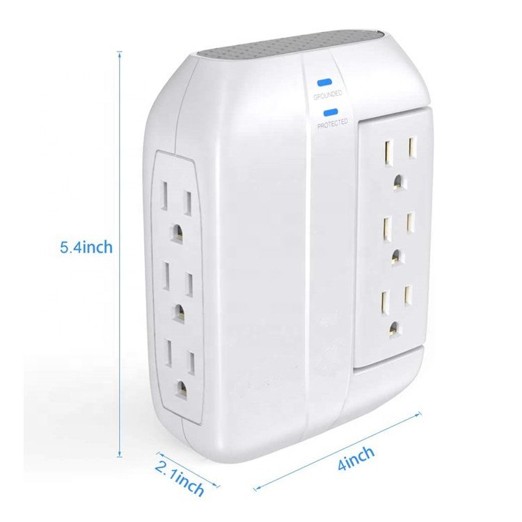 6-Outlet Wall Tap Surge Protector with Swivel Outlets Side Socket Swivel Tap Plugs & Sockets Product