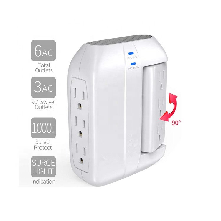 6-Outlet Wall Tap Surge Protector with Swivel Outlets Side Socket Swivel Tap Plugs & Sockets Product