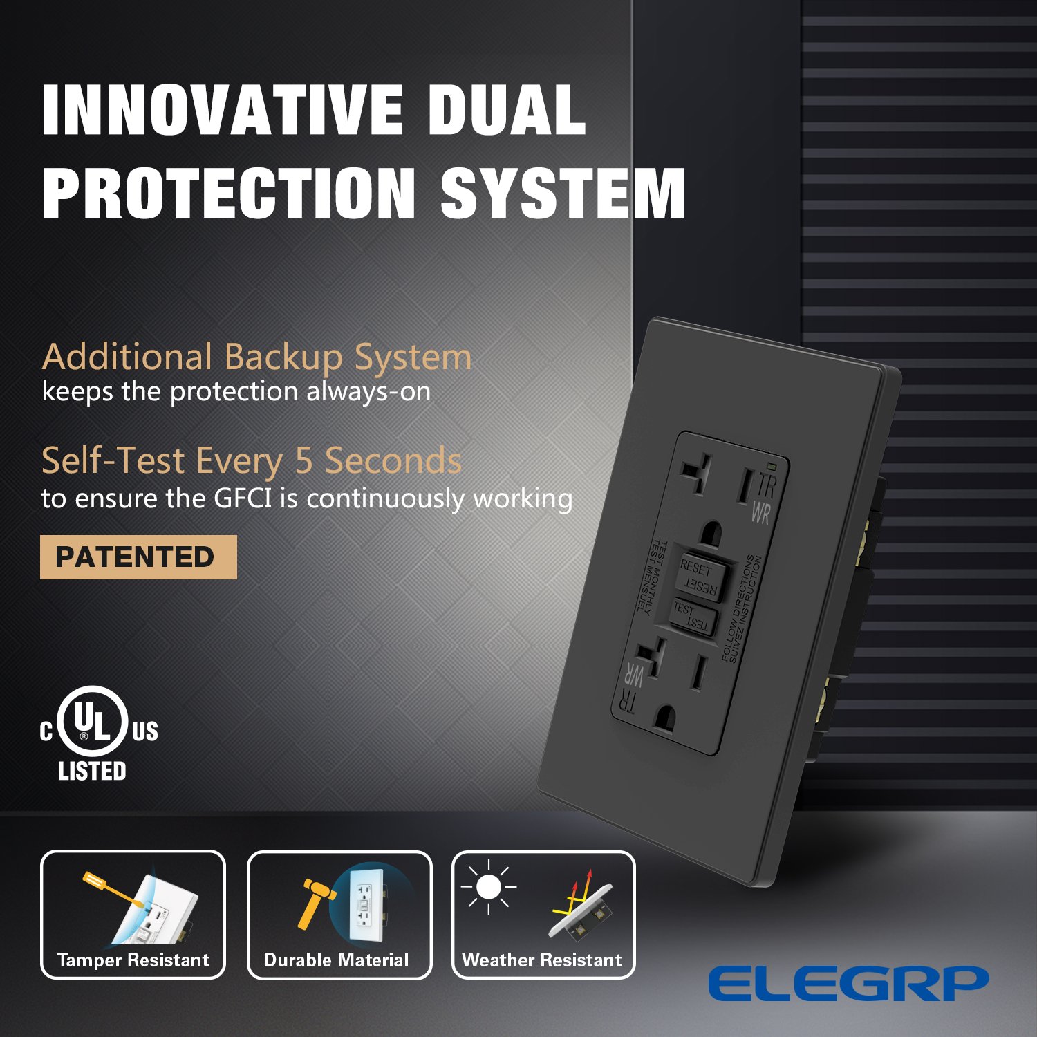 Self-Test GFCI 5-20R TR&WR Wall Switches Outlet 20A US plug electric sockets