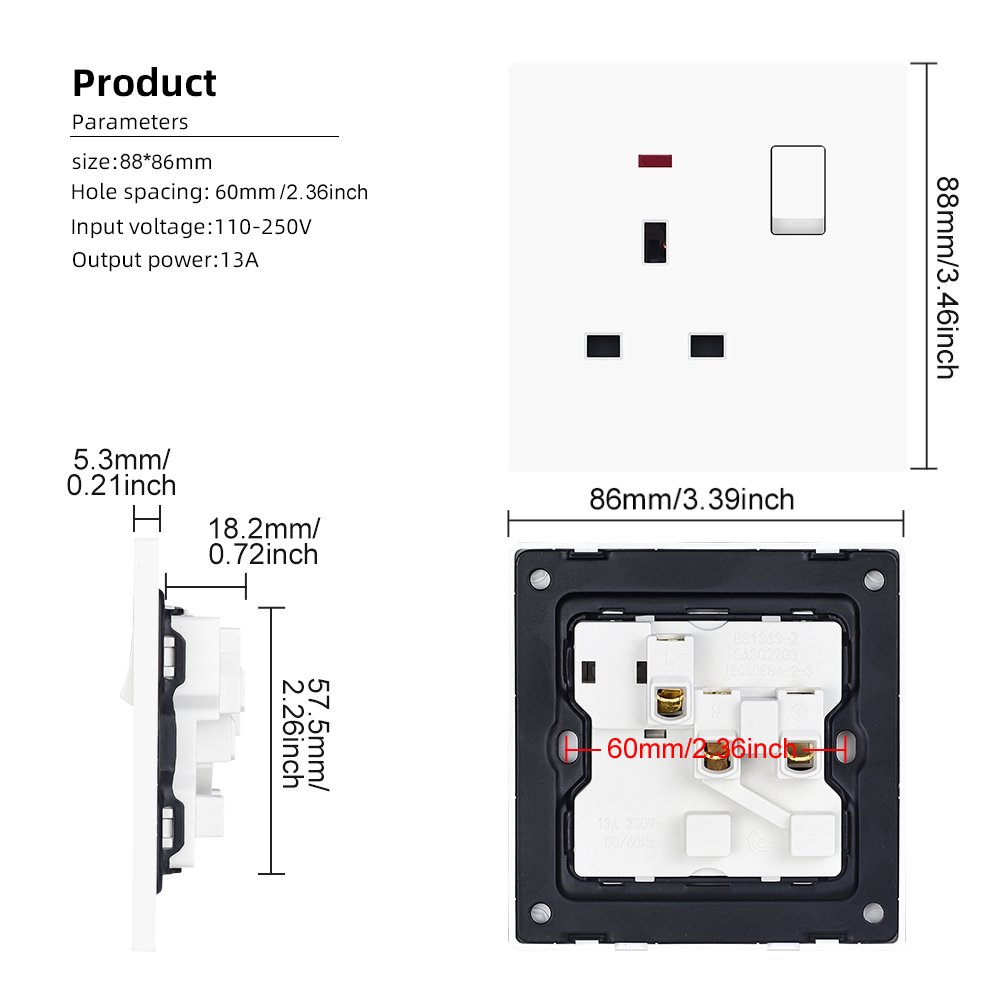 Usb socket typc-c charging 2 port wall currents 13 amp plug socket with usb and type c