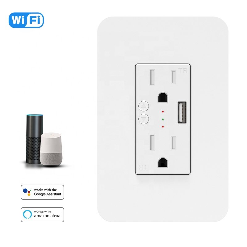 ETL Certified 15A Smart Life/Tuya APP Remote Controller Smart Power Wall Outlet with USB WiFi Smart Socket Work with Alexa