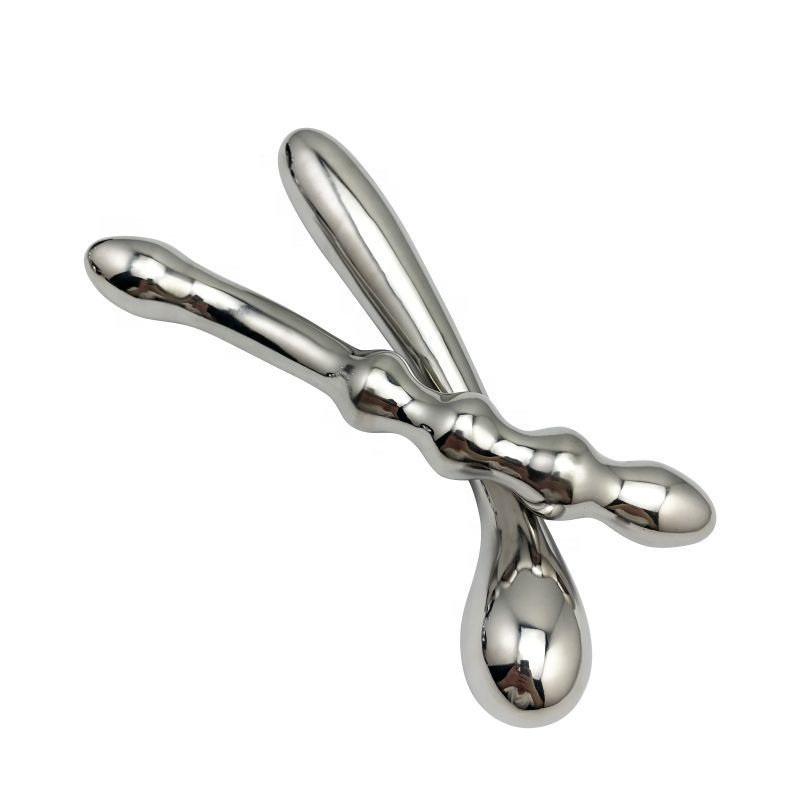 Heavy stainless steel double fake dildo G Spot wand anal beads butt plug metal prostate massager vaginal female sex toy women