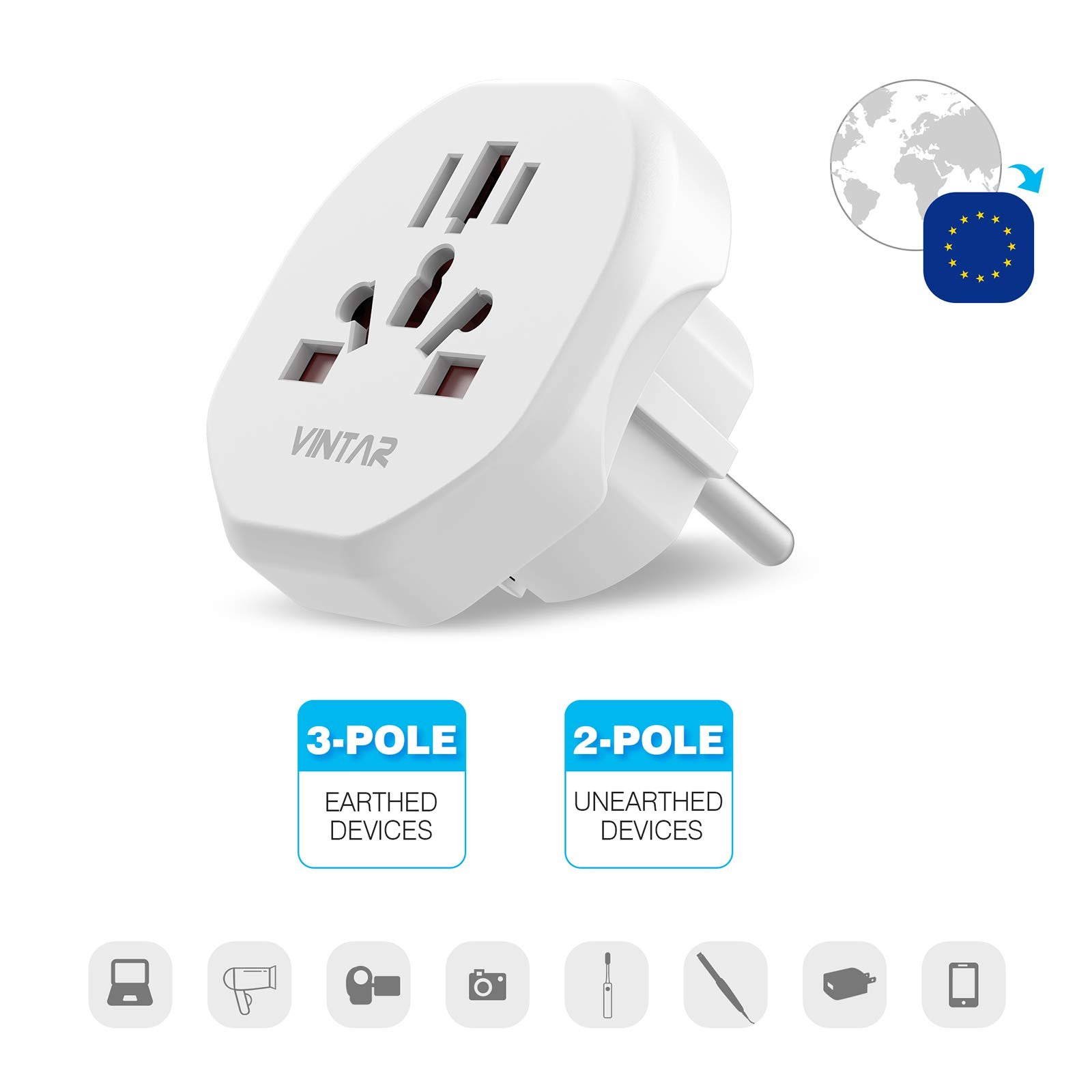 VINTAR International Travel Adapter Universal Adaptor European Travel Plug Adapter