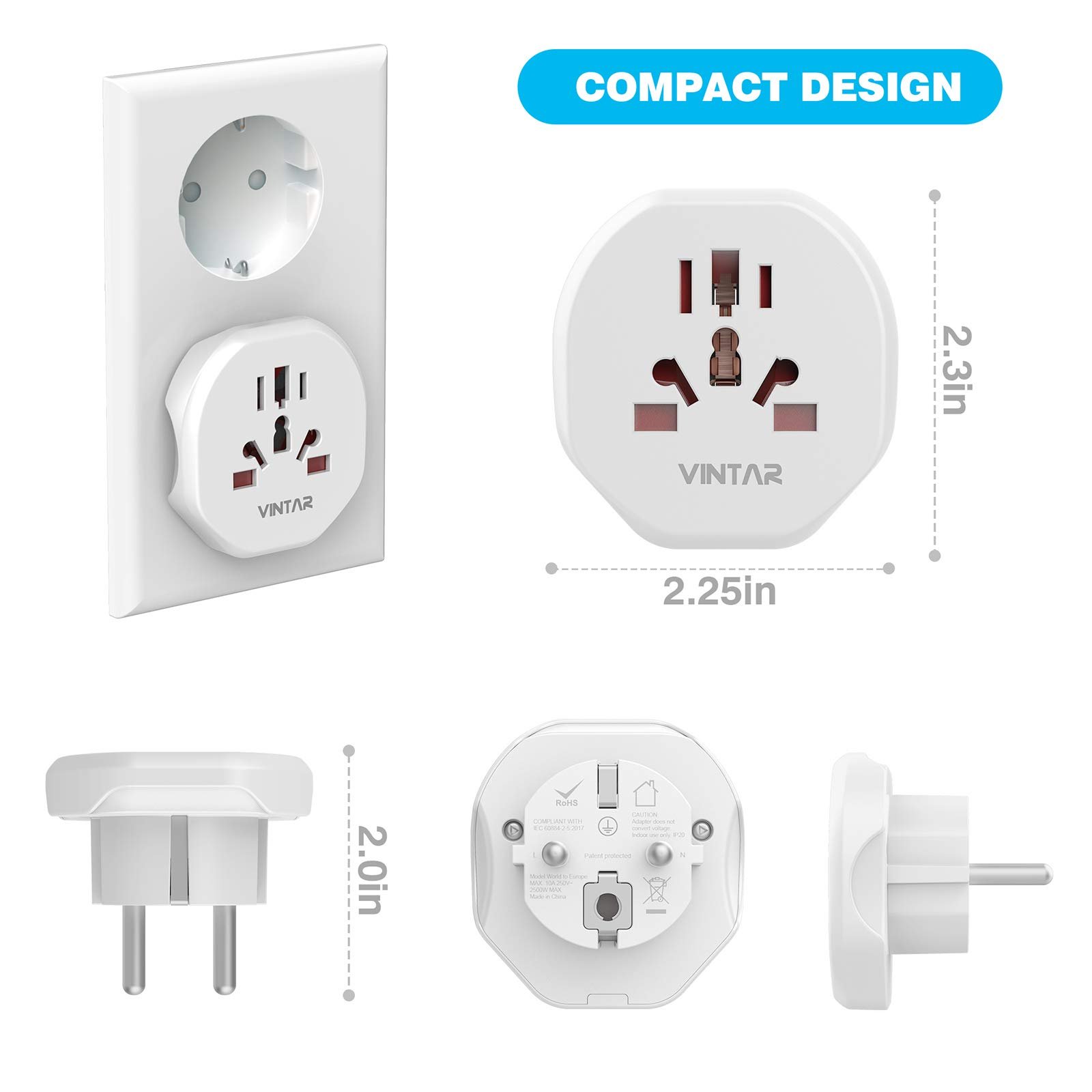 VINTAR International Travel Adapter Universal Adaptor European Travel Plug Adapter