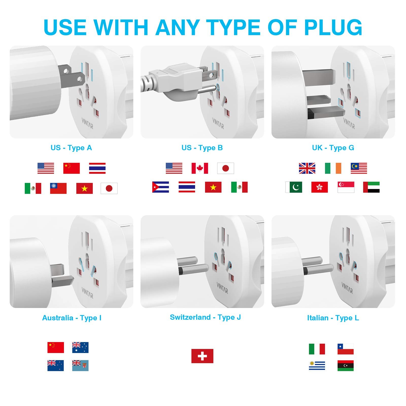 VINTAR International Travel Adapter Universal Adaptor European Travel Plug Adapter