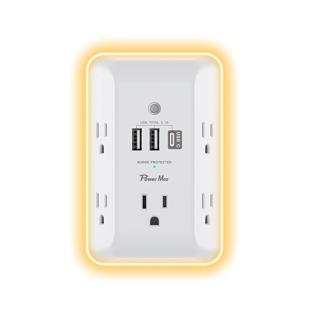 Tonghua 5 Outlet Extender with Night Light plug in wall charger 5 outlet wall surge protector power outlet usb port extenders