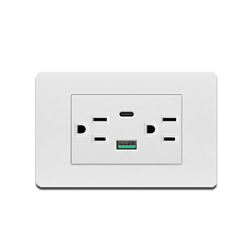 USB Type-C US Standard Wall Dual Plug 20W 118mm Panel White/Black/Grey Double American Socket With Usb C