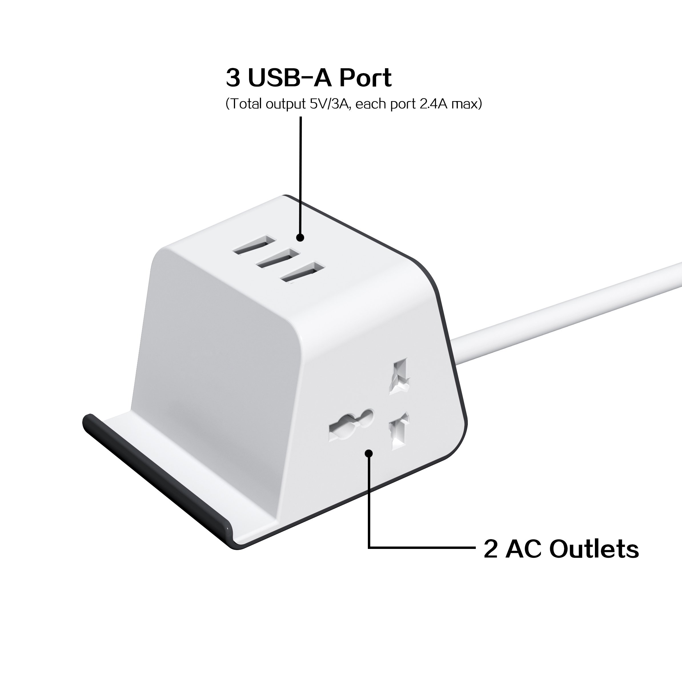 Multi 2 Plugs Electrical Universal Socket 4.8A/3A USB Charging Port Power Strip Desk Best Cube Extension Board With Phone Holder