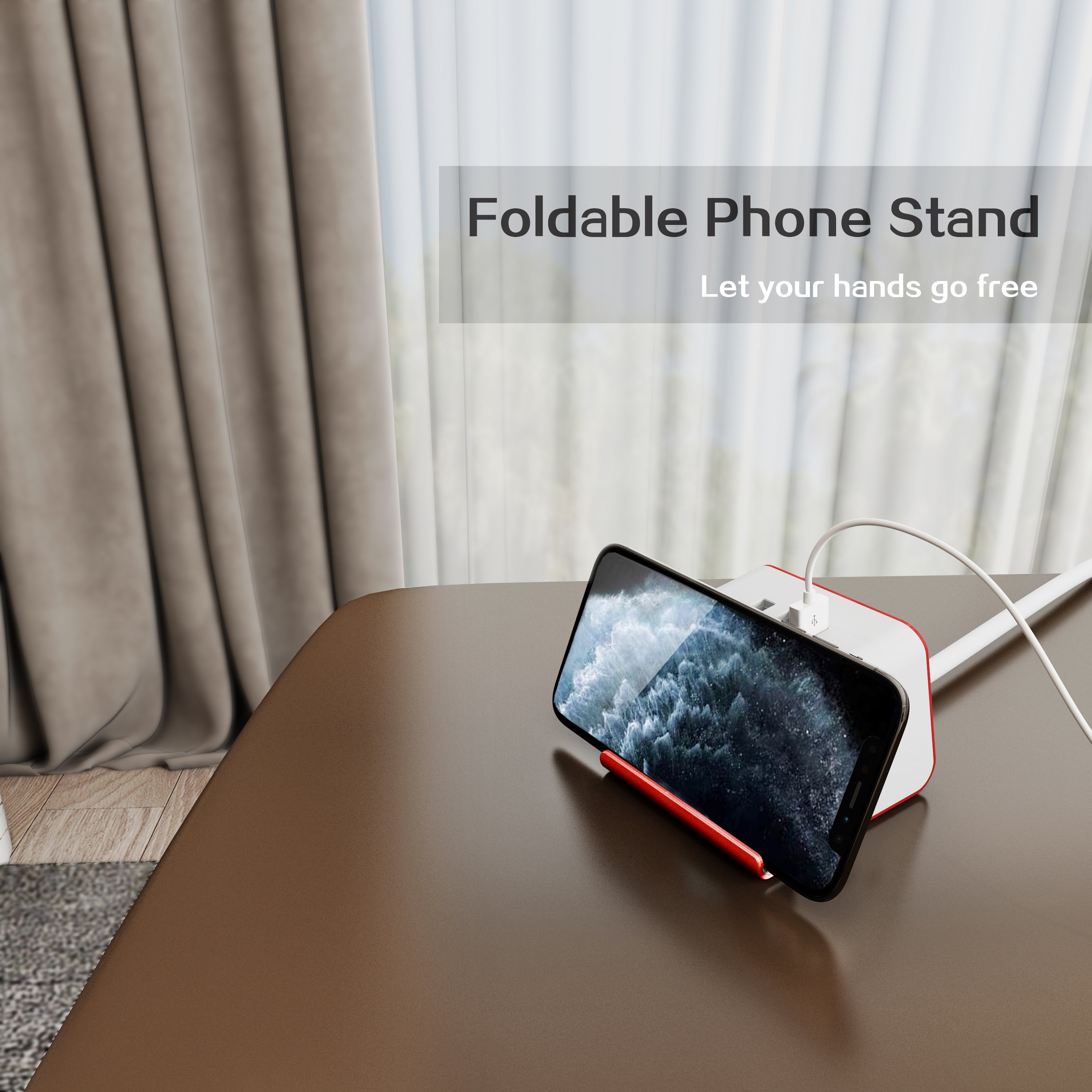 Multi 2 Plugs Electrical Universal Socket 4.8A/3A USB Charging Port Power Strip Desk Best Cube Extension Board With Phone Holder