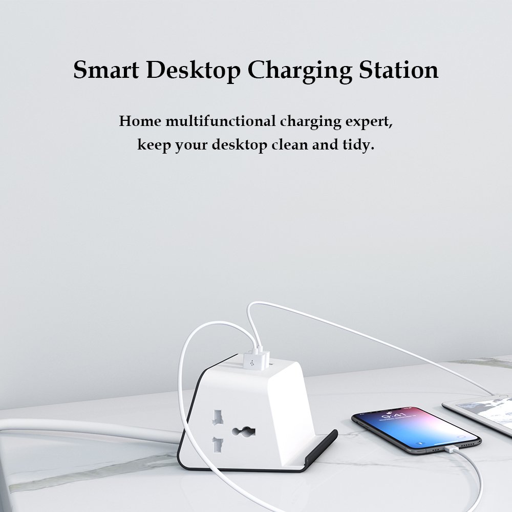 Multi 2 Plugs Electrical Universal Socket 4.8A/3A USB Charging Port Power Strip Desk Best Cube Extension Board With Phone Holder