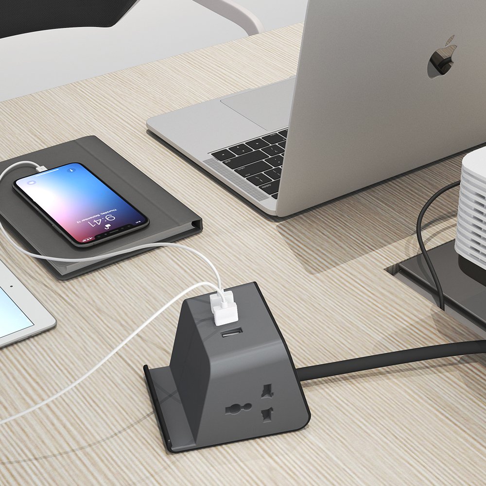 Multi 2 Plugs Electrical Universal Socket 4.8A/3A USB Charging Port Power Strip Desk Best Cube Extension Board With Phone Holder