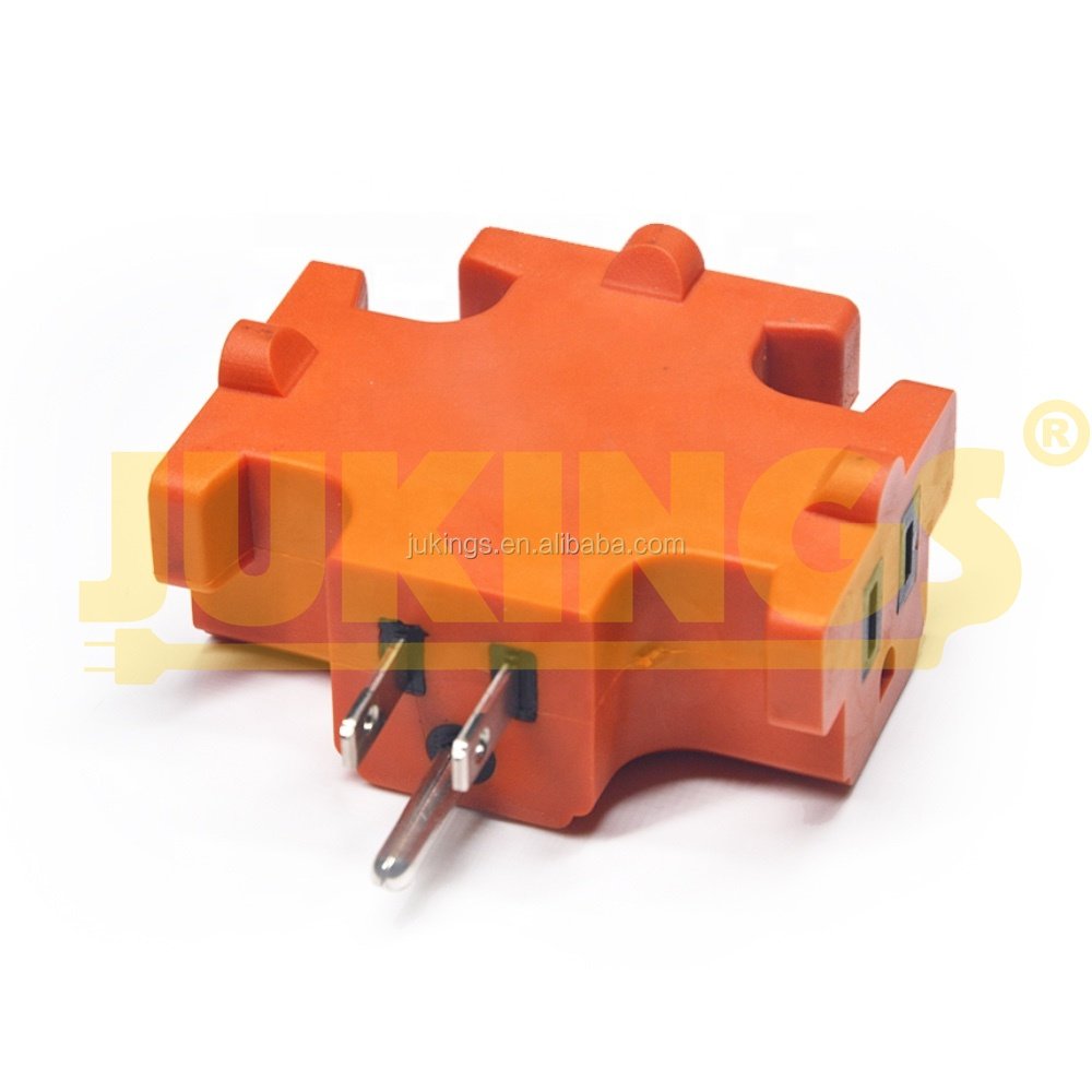 T-shape Triple (3) Outlet Heavy Duty Grounded Wall Plug Tap Adapter with 3 prong Orange color 125V 15A