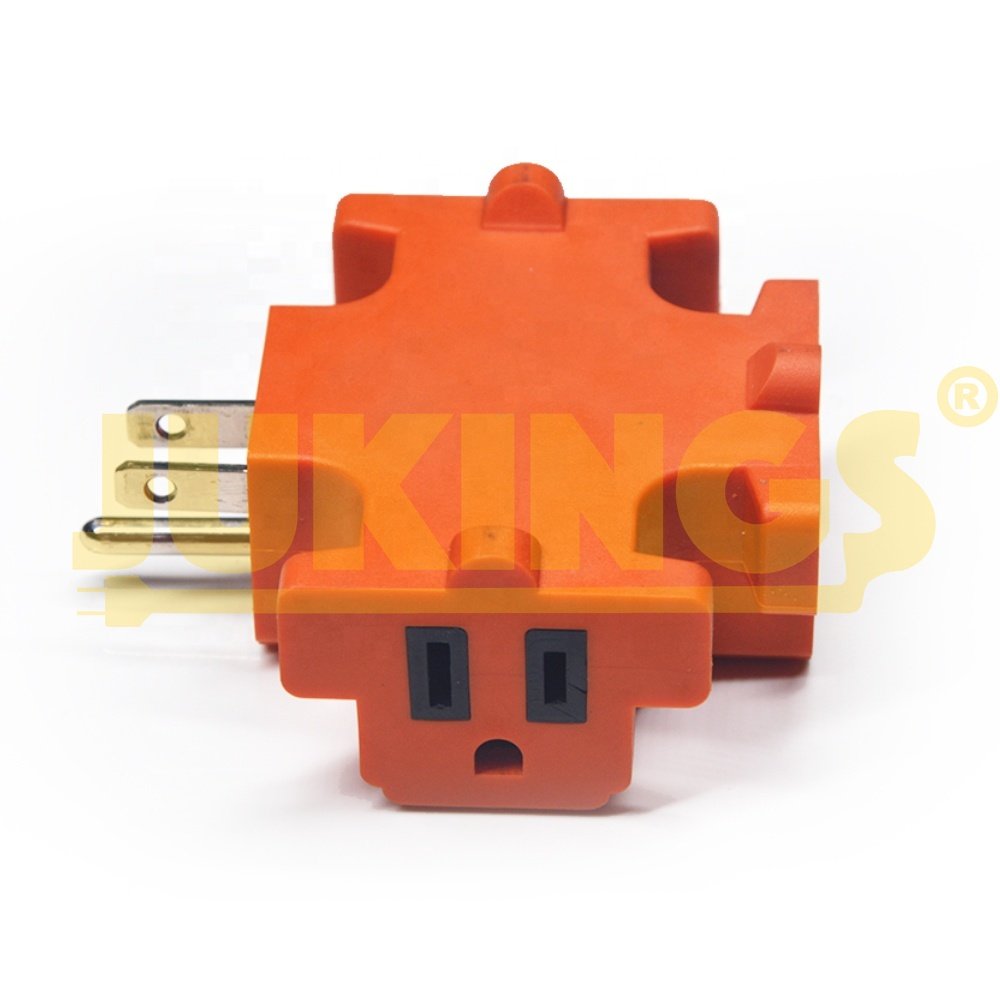 T-shape Triple (3) Outlet Heavy Duty Grounded Wall Plug Tap Adapter with 3 prong Orange color 125V 15A