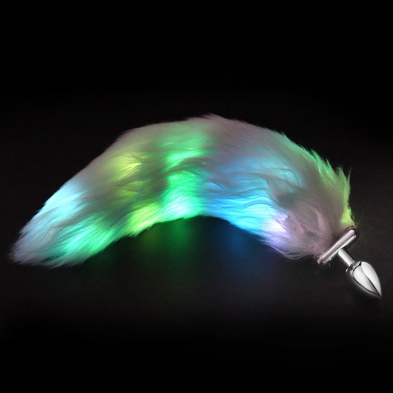 Cola De Zorro Adult Anal Toy Fox Fur Vaginal Expand Ass Plug Flashing Light Bdsm Cosplay Fox Tail Butt Plug