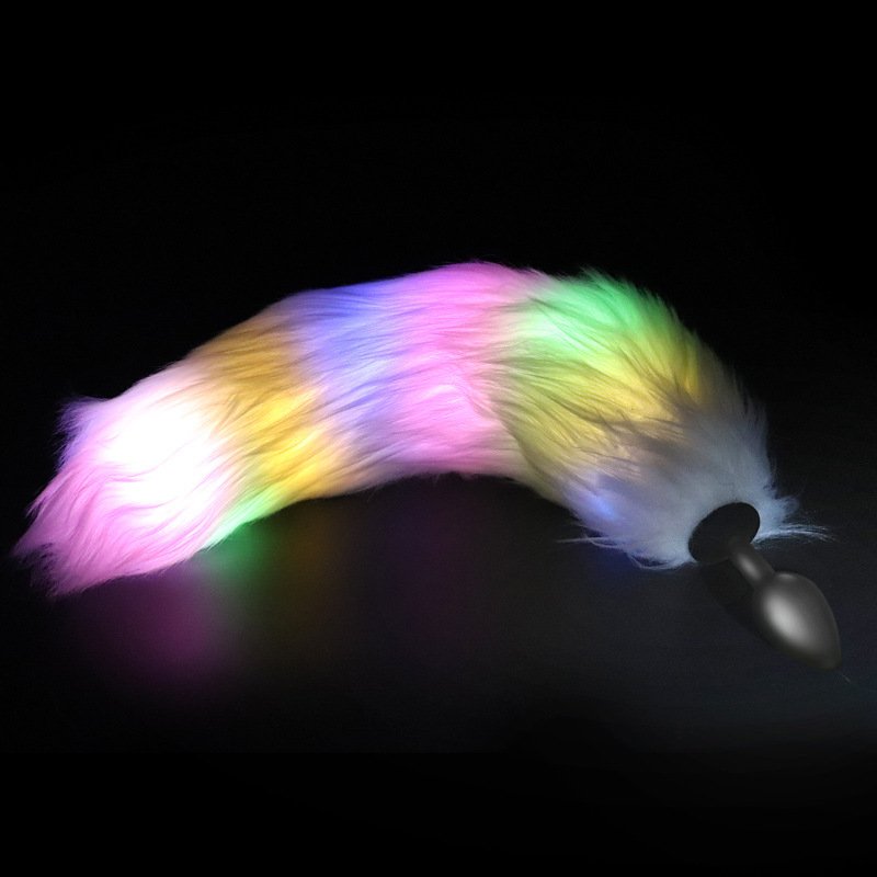 Cola De Zorro Adult Anal Toy Fox Fur Vaginal Expand Ass Plug Flashing Light Bdsm Cosplay Fox Tail Butt Plug