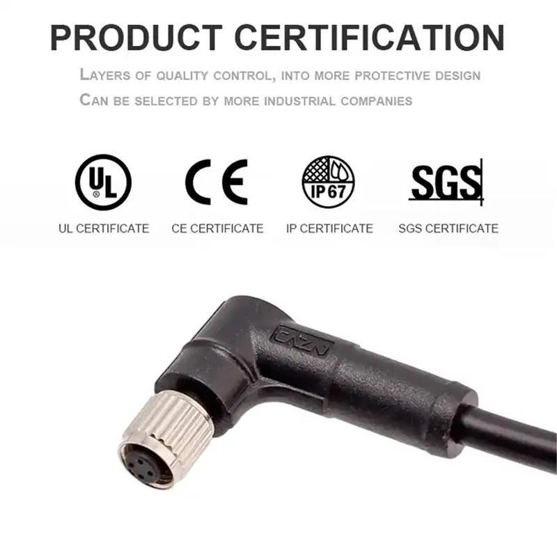 M5 Connector IP67 Shielded Moulded Plug Cable Leads PVC PUR 3 4 Pins Straight Angled Robotic Sensor Wiring Connectors