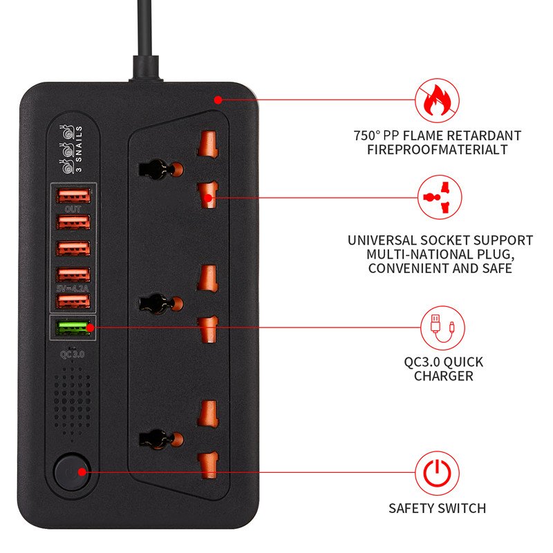 Electrical Sockets And Switches 3ac Plugs With 6usb Evtension Power Socket