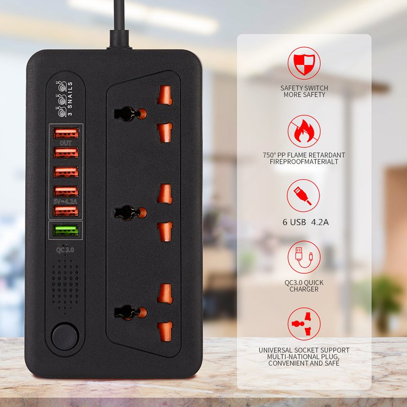 Electrical Sockets And Switches 3ac Plugs With 6usb Evtension Power Socket