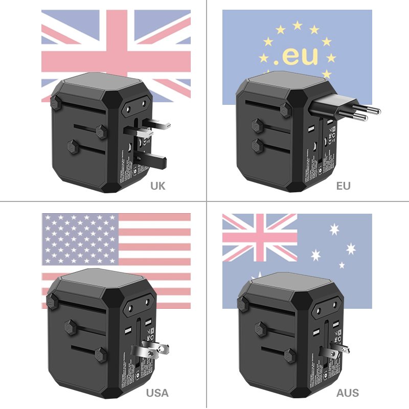All In One Worldwide Travel Adapter GAN 30W 4 USB Type C PD International Universal Plug Adapters European Travel Plug Adapter