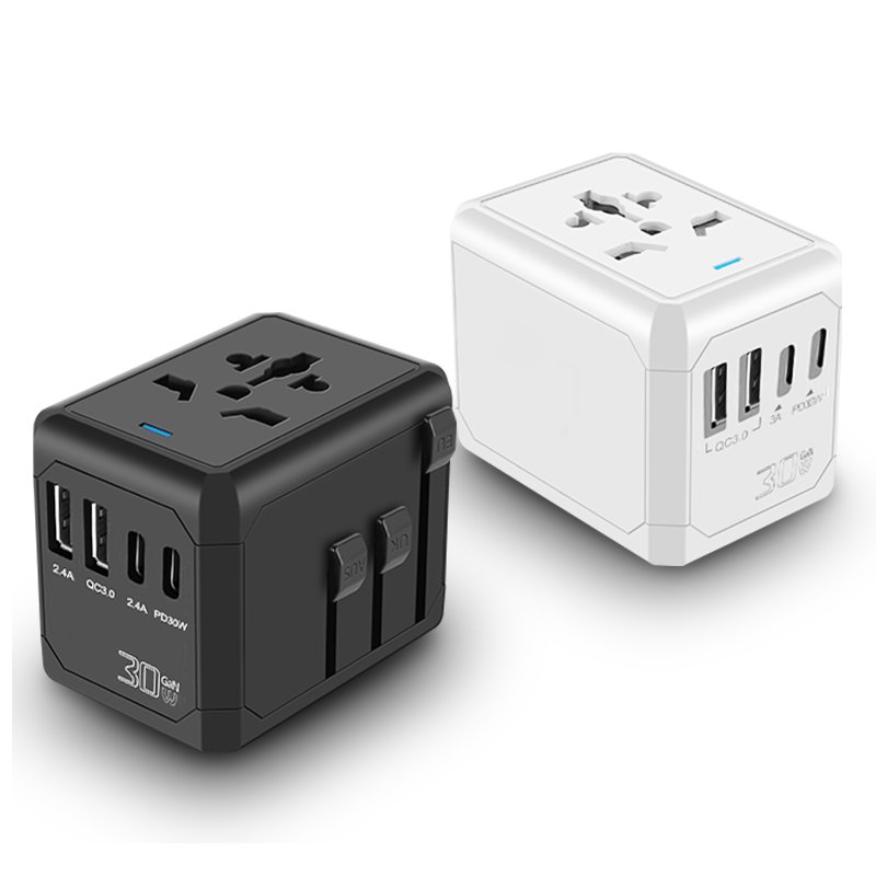 All In One Worldwide Travel Adapter GAN 30W 4 USB Type C PD International Universal Plug Adapters European Travel Plug Adapter