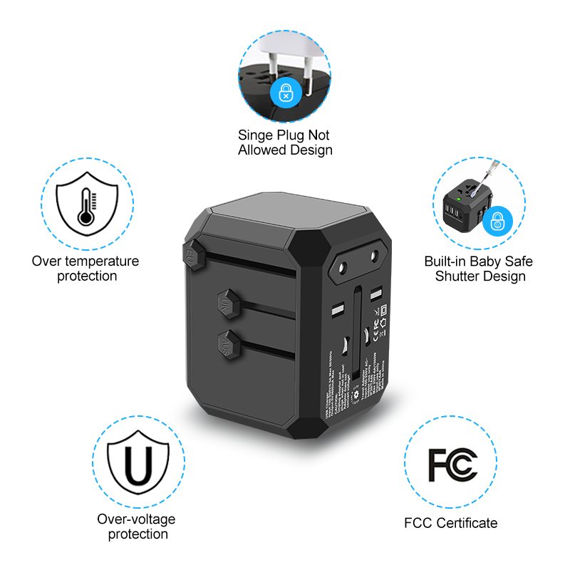 All In One Worldwide Travel Adapter GAN 30W 4 USB Type C PD International Universal Plug Adapters European Travel Plug Adapter