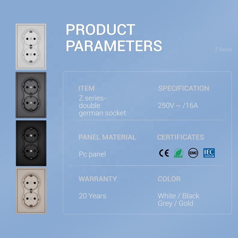 New Design Customizable European Wall Socket Double Germany Socket Powerful Electrical Plug Socket Outlet